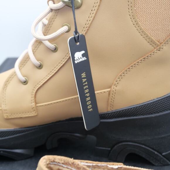 NEW SOREL Brex Lace Up Boot Women's 11 Tawny Brown Black Leather Rain Boot - Picture 5 of 13